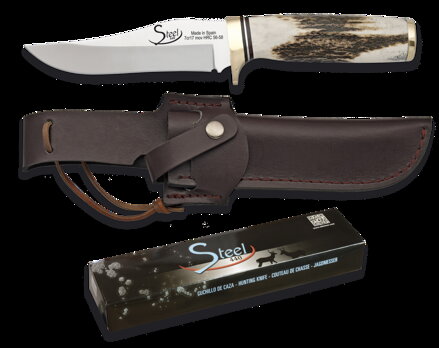 Hunting knife with leather sheath, antler handle 31913