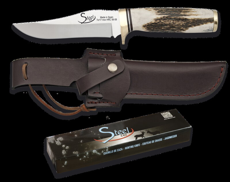 Hunting knife with leather sheath, antler handle 31913